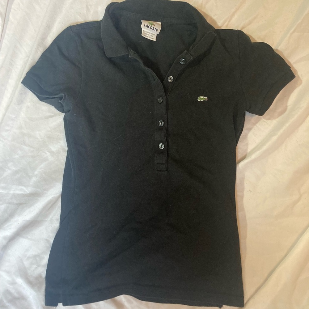 Lacoste black five button polo with logo